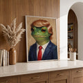 Funny Trump Frog Portrait Oil Painting Art Print Vintage - Funny Canvas Wall Art - Natural Frame 1