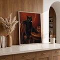 Vintage Black Cat Smoking - Funny Canvas Wall Art - Natural Frame 1