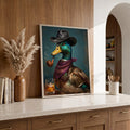 Cowboy Duck Smoking Whiskey Vintage Western - Funny Canvas Wall Art - Natural Frame 1