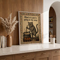 Funny Medieval Cat Going In The Soup Vintage - Funny Canvas Wall Art - Natural Frame 1