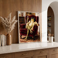 Vintage Whimsical Bob Hair Frog Drinking Champagne  - Funny Canvas Wall Art - Natural Frame 1
