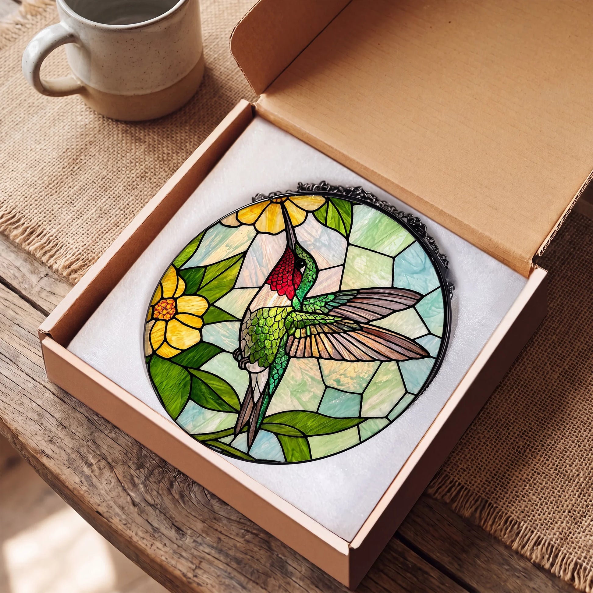 Hummingbird Stained Glass Window Hanging Suncatche - Gift Box