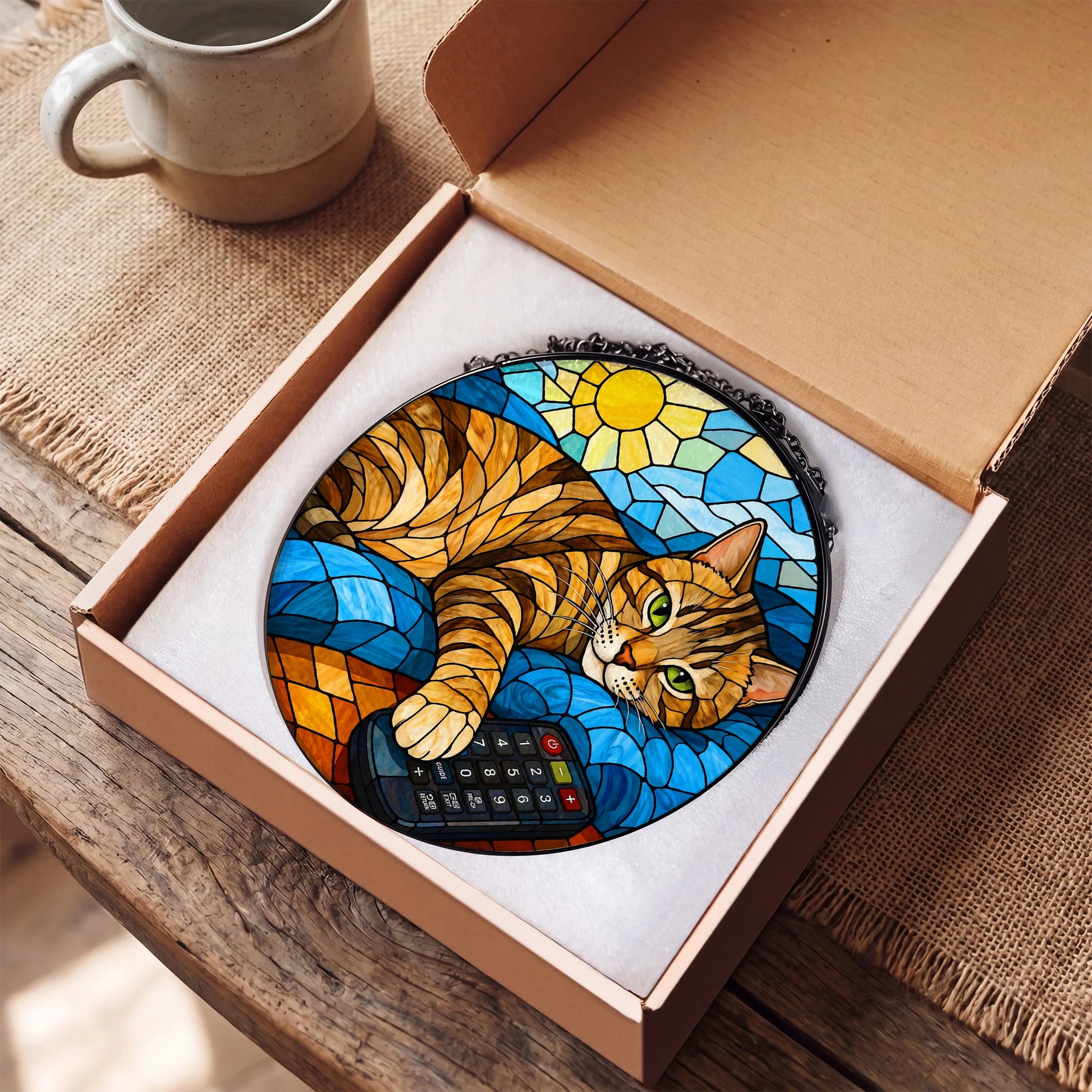 Cat Stained Glass Window Hanging - Gift Box