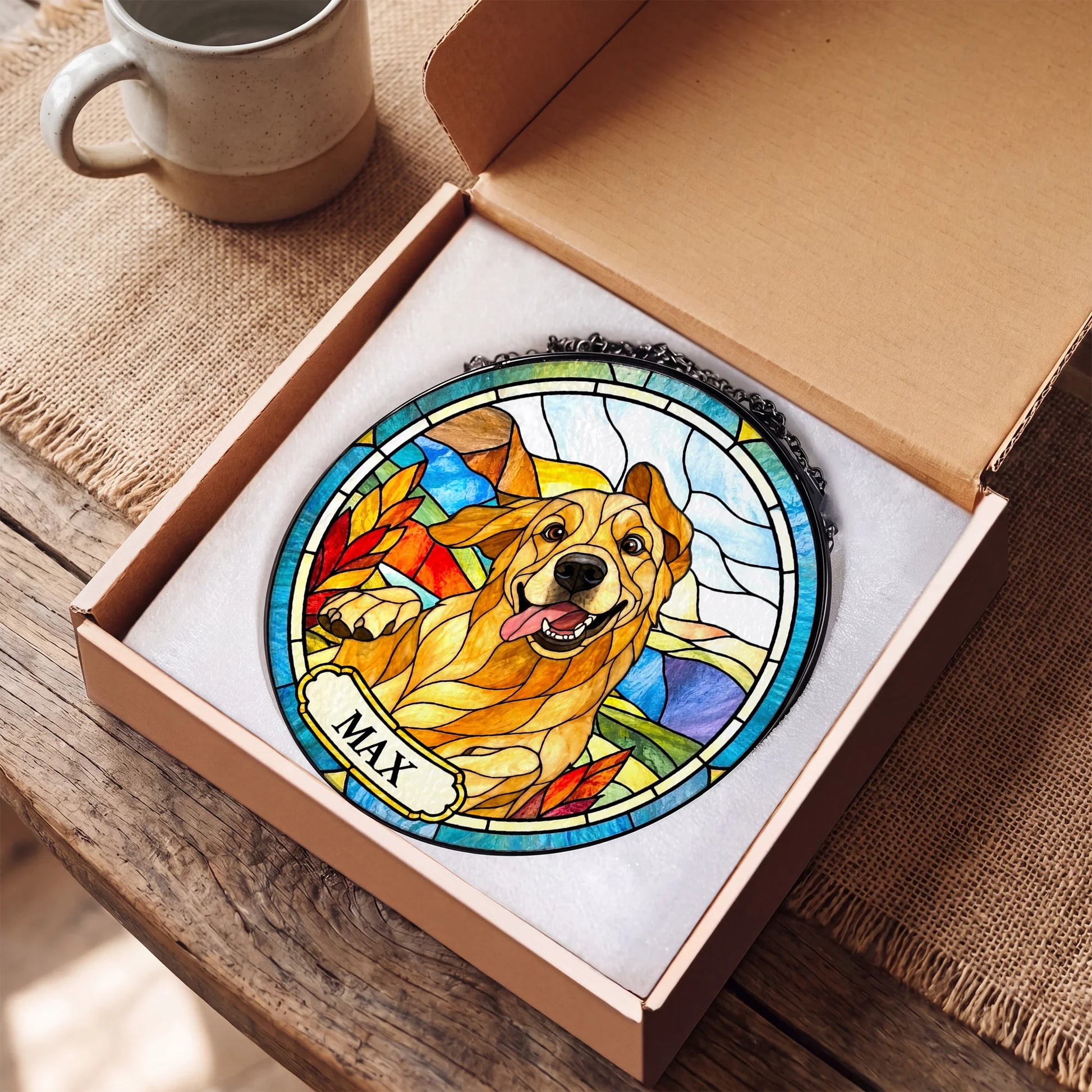 Custom Pet Portrait Stained Glass - Personalized Window Hanging Suncatcher - Gift Box