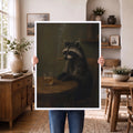 Funny Raccoon Cigar & Whiskey Vintage - Funny Canvas Wall Art - White Frame 1