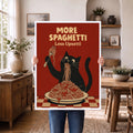 More Spaghetti Less Upsetti Funny Hungry Cat Spaghetti Art Print - Funny Canvas Wall Art - White Frame 1