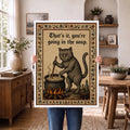 Funny Medieval Cat Going In The Soup Vintage - Funny Canvas Wall Art - White Frame 1