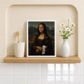 Funny Mona Lisa with Clothespin - Funny Canvas Wall Art - Bathroom White Frame