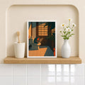 Funny Japanese Frog in Toilet - Funny Canvas Wall Art - Bathroom White Frame