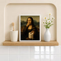 Funny Mona Lisa Pinching Nose Bathroom Parody - Funny Canvas Wall Art - Bathroom White Frame