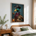 Cowboy Duck Smoking Whiskey Vintage Western - Funny Canvas Wall Art - Natural Frame 2