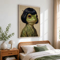 Whimsical Bob Hair Frog Portrait Vintage - Funny Canvas Wall Art - Natural Frame 2
