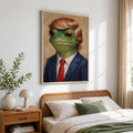 Funny Trump Frog Portrait Oil Painting Art Print Vintage - Funny Canvas Wall Art - Natural Frame 2