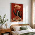 More Spaghetti Less Upsetti Funny Hungry Cat Spaghetti Art Print - Funny Canvas Wall Art - Natural Frame 2