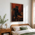 Vintage Black Cat Smoking - Funny Canvas Wall Art - Natural Frame 2