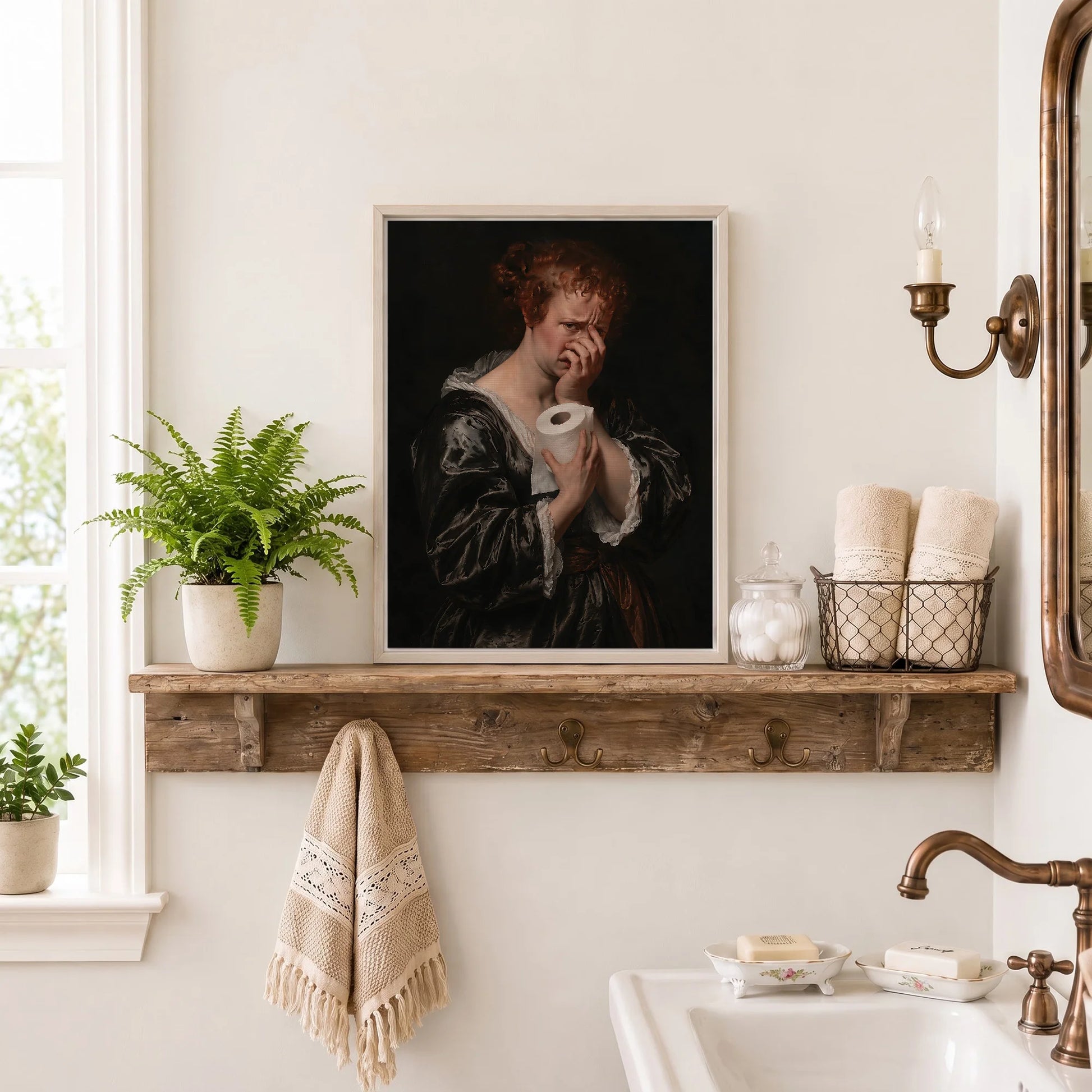 Funny Bathroom Woman Covering Nose - Funny Canvas Wall Art - Bathroom Nature Frame 4