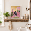 Cute Black Cat Sitting on Toilet Reading Newspaper - Funny Canvas Wall Art - Bathroom Nature Frame 4