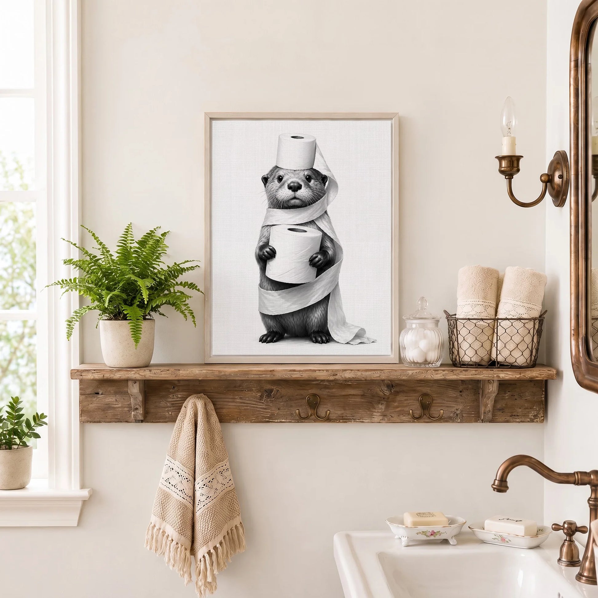 Funny Otter Toilet Paper Bathroom - Funny Canvas Wall Art - Bathroom Nature Frame 4