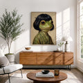 Whimsical Bob Hair Frog Portrait Vintage - Funny Canvas Wall Art - Natural Frame 3