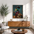 Cowboy Duck Smoking Whiskey Vintage Western - Funny Canvas Wall Art - Natural Frame 3