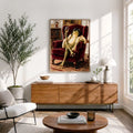 Vintage Whimsical Bob Hair Frog Drinking Champagne  - Funny Canvas Wall Art - Natural Frame 3