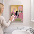 Cute Black Cat Sitting on Toilet Reading Newspaper - Funny Canvas Wall Art - Bathroom Nature Frame 5