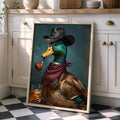 Cowboy Duck Smoking Whiskey Vintage Western - Funny Canvas Wall Art - Natural Frame 4