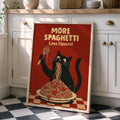 More Spaghetti Less Upsetti Funny Hungry Cat Spaghetti Art Print - Funny Canvas Wall Art - Natural Frame 4