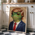 Funny Trump Frog Portrait Oil Painting Art Print Vintage - Funny Canvas Wall Art - Natural Frame 4