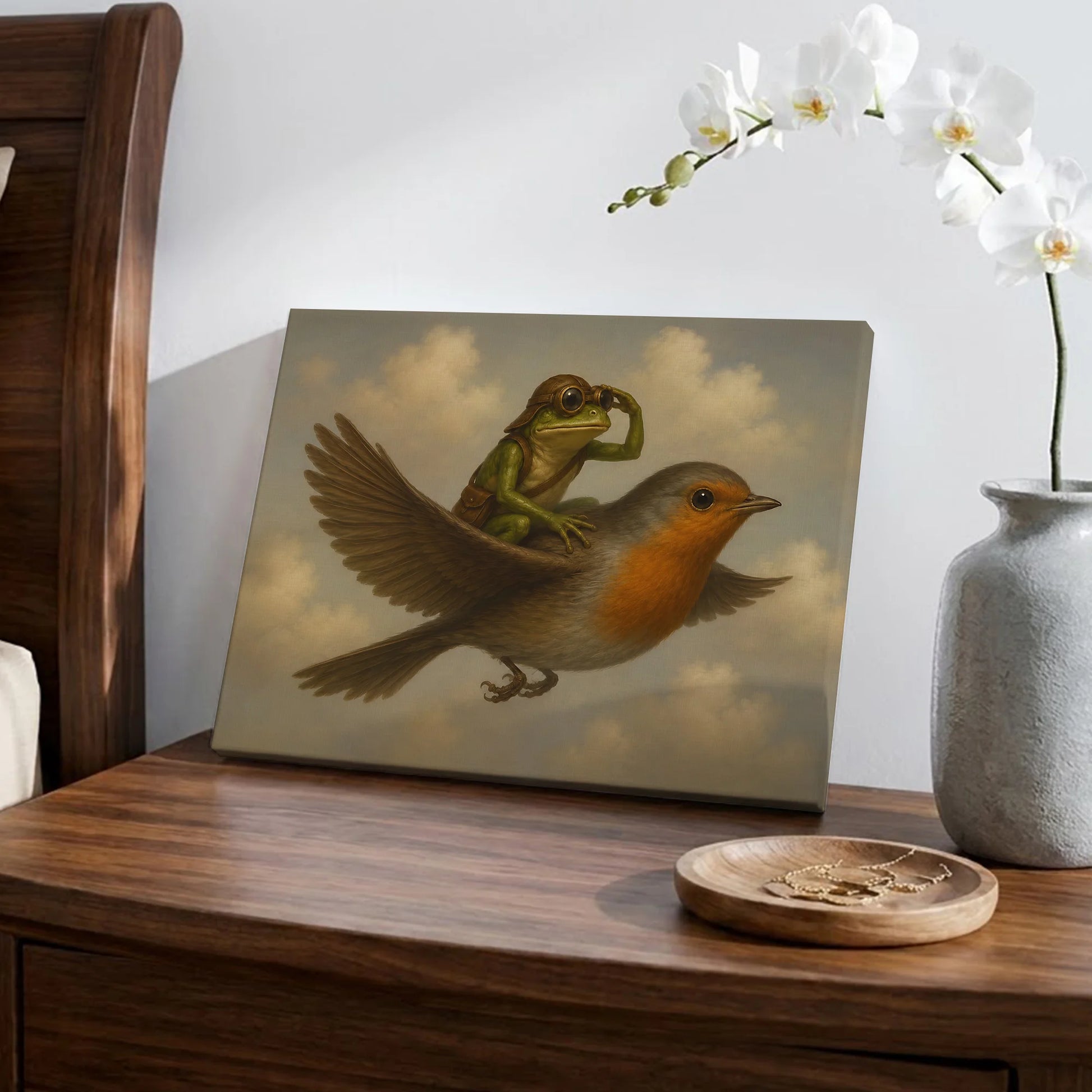 Vintage Whimsical Frog Riding - Funny Canvas Wall Art - Wrapped Canvas 2
