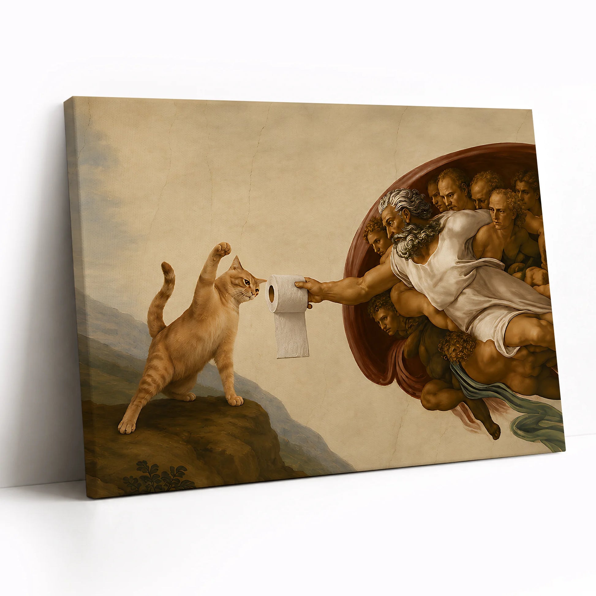 The Creation of Adam Cat Toilet Paper - Funny Canvas Wall Art - 0