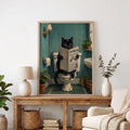 Funny Black Cat Reading Newspaper In Toilet - Funny Canvas Wall Art - 1