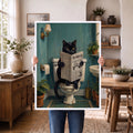 Funny Black Cat Reading Newspaper In Toilet - Funny Canvas Wall Art - 10