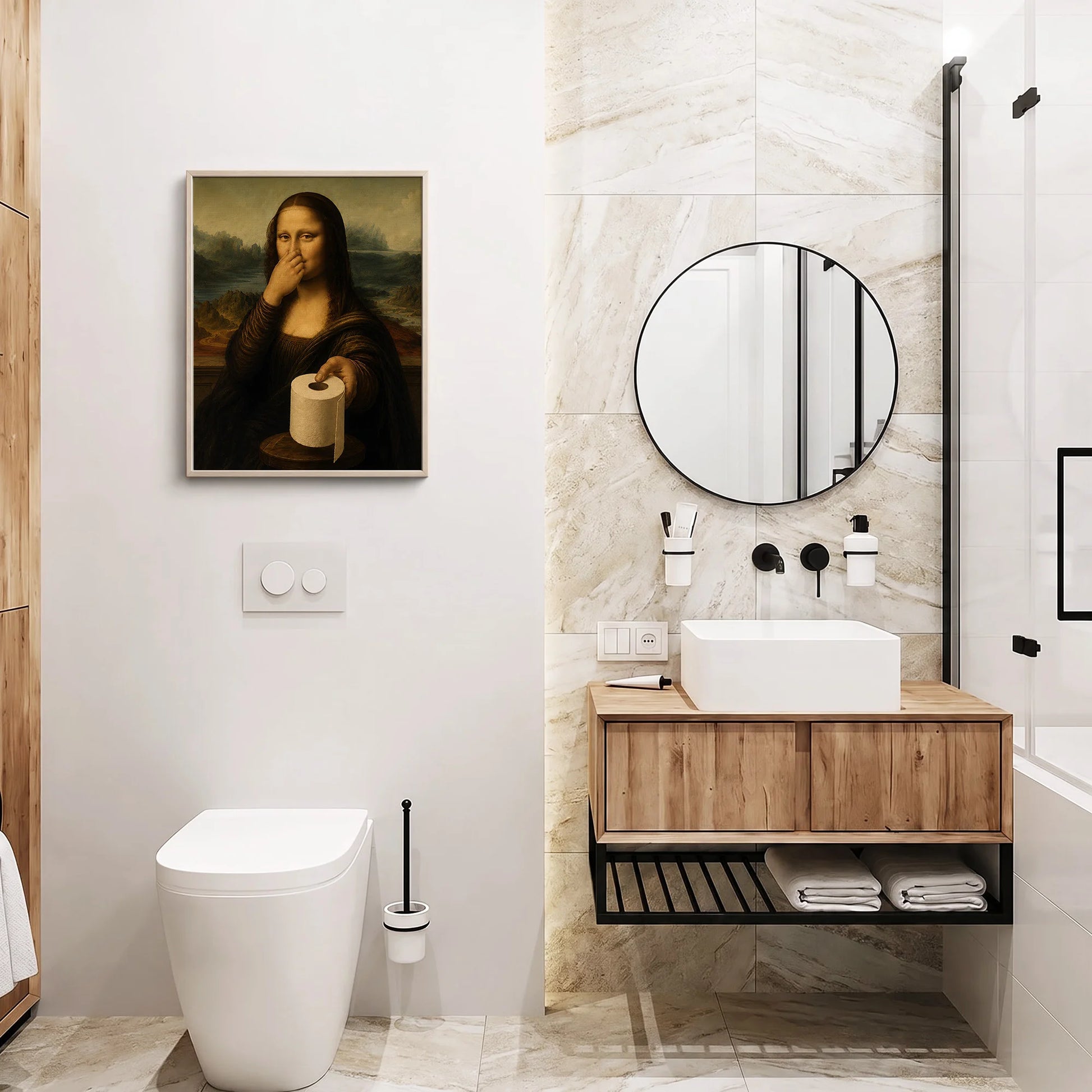 Funny Mona Lisa Pinching Nose Bathroom Parody - Funny Canvas Wall Art - Bathroom Nature Frame 6
