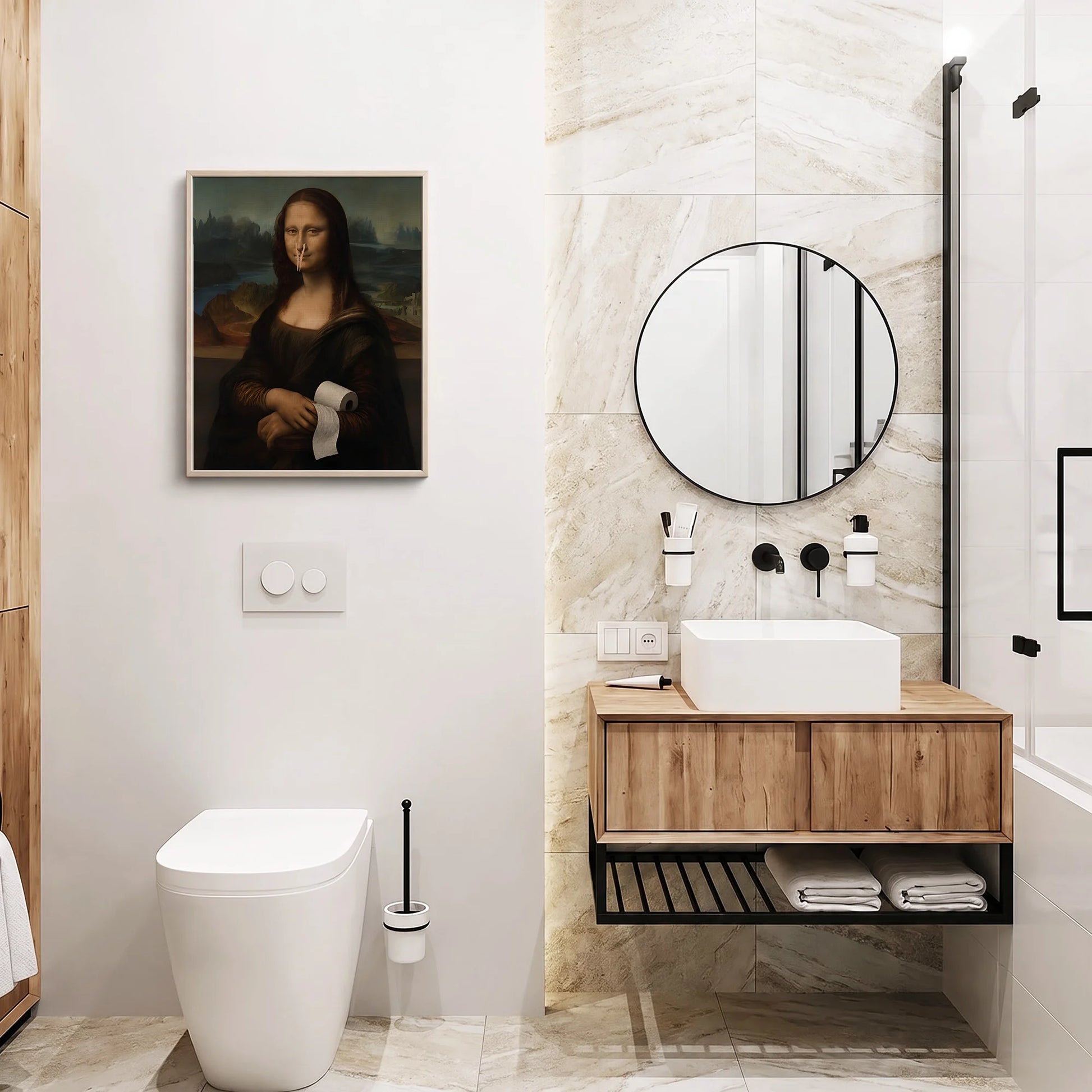 Funny Mona Lisa with Clothespin - Funny Canvas Wall Art - Bathroom Nature Frame 6