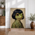 Whimsical Bob Hair Frog Portrait Vintage - Funny Canvas Wall Art - Natural Frame 5