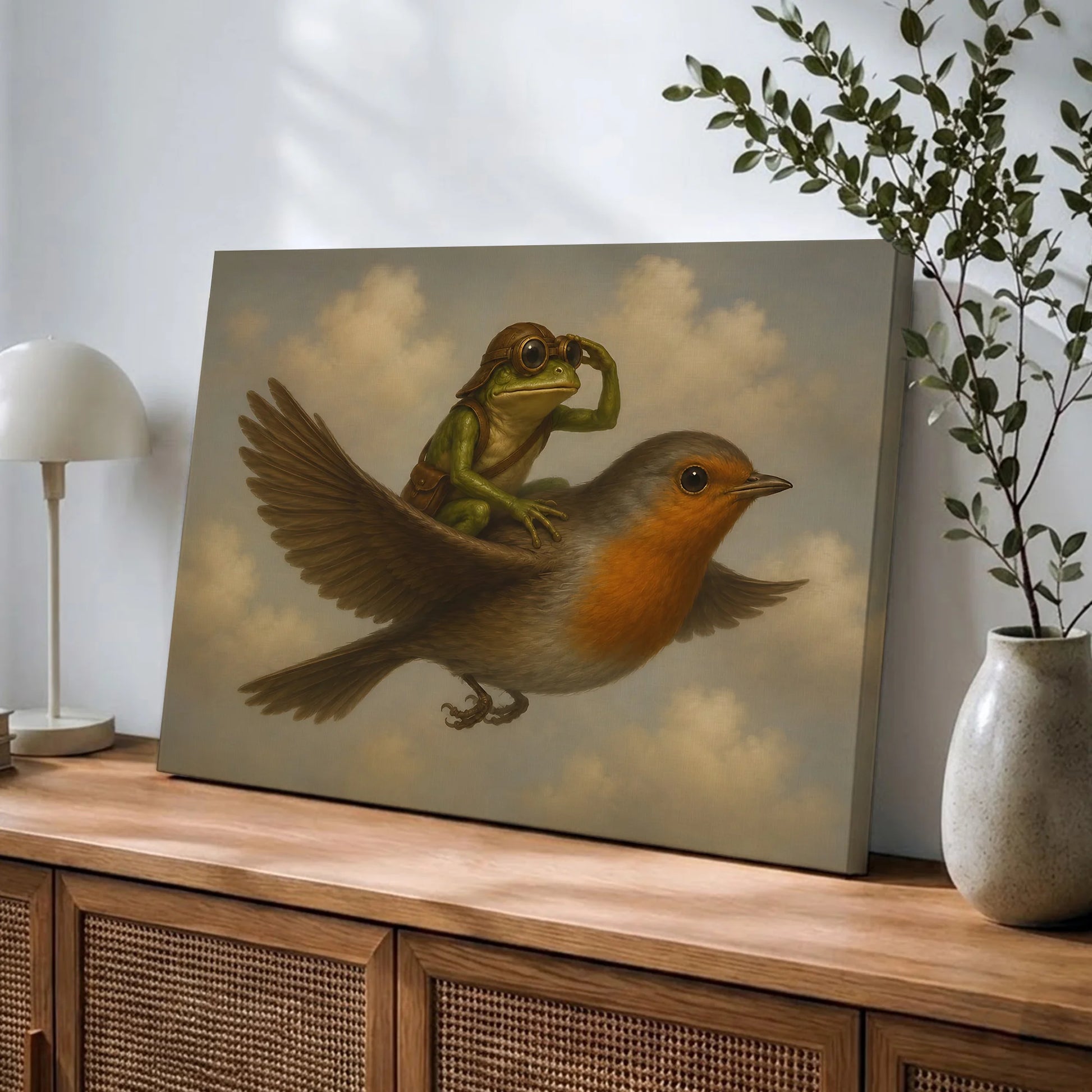 Vintage Whimsical Frog Riding - Funny Canvas Wall Art - Wrapped Canvas 3