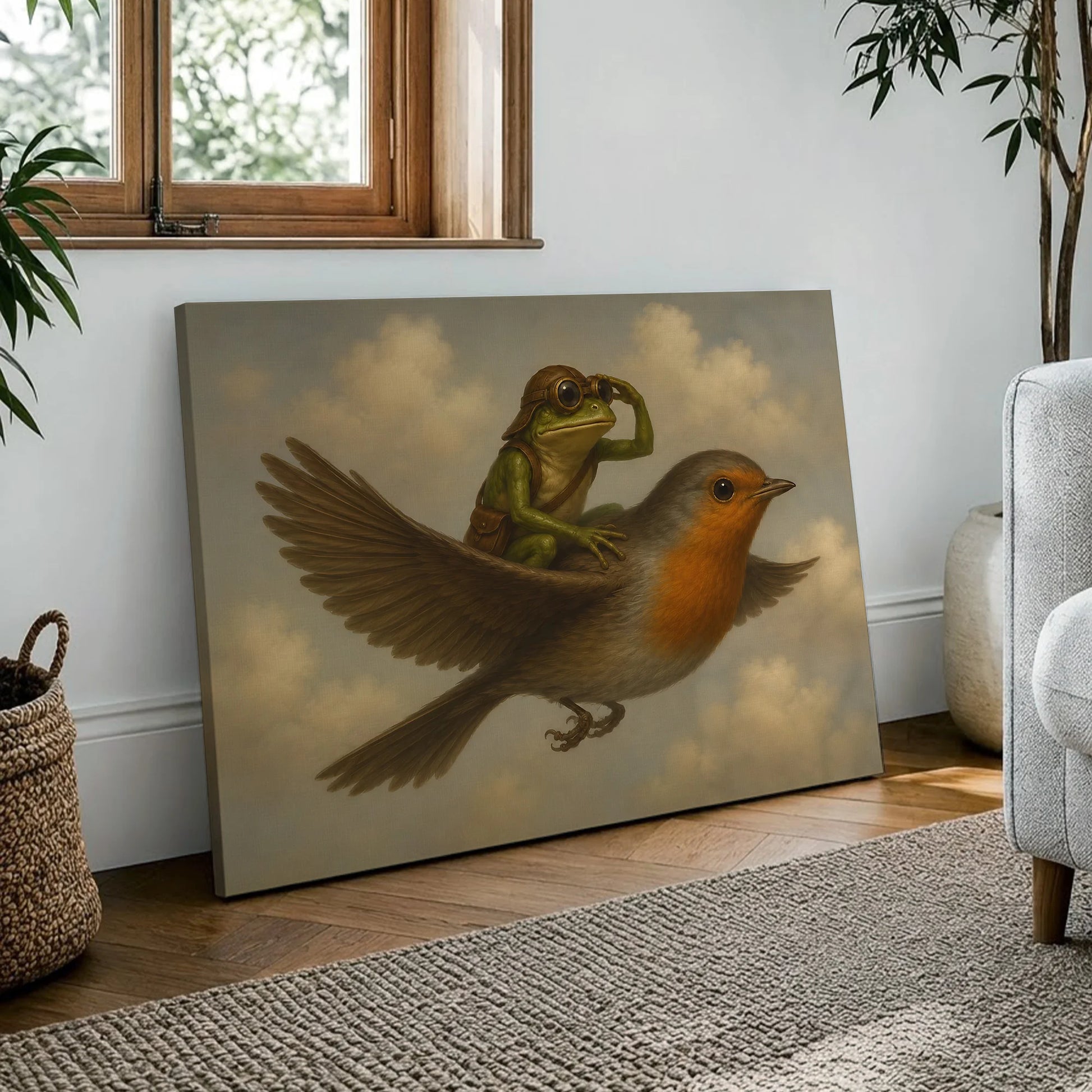 Vintage Whimsical Frog Riding - Funny Canvas Wall Art - Wrapped Canvas 4