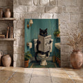 Funny Black Cat Reading Newspaper In Toilet - Funny Canvas Wall Art - 12
