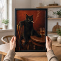 Vintage Black Cat Smoking - Funny Canvas Wall Art - Black Frame 1