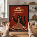 More Spaghetti Less Upsetti Funny Hungry Cat Spaghetti Art Print - Funny Canvas Wall Art - Black Frame 1
