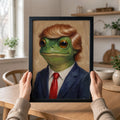 Funny Trump Frog Portrait Oil Painting Art Print Vintage - Funny Canvas Wall Art - Black Frame 1