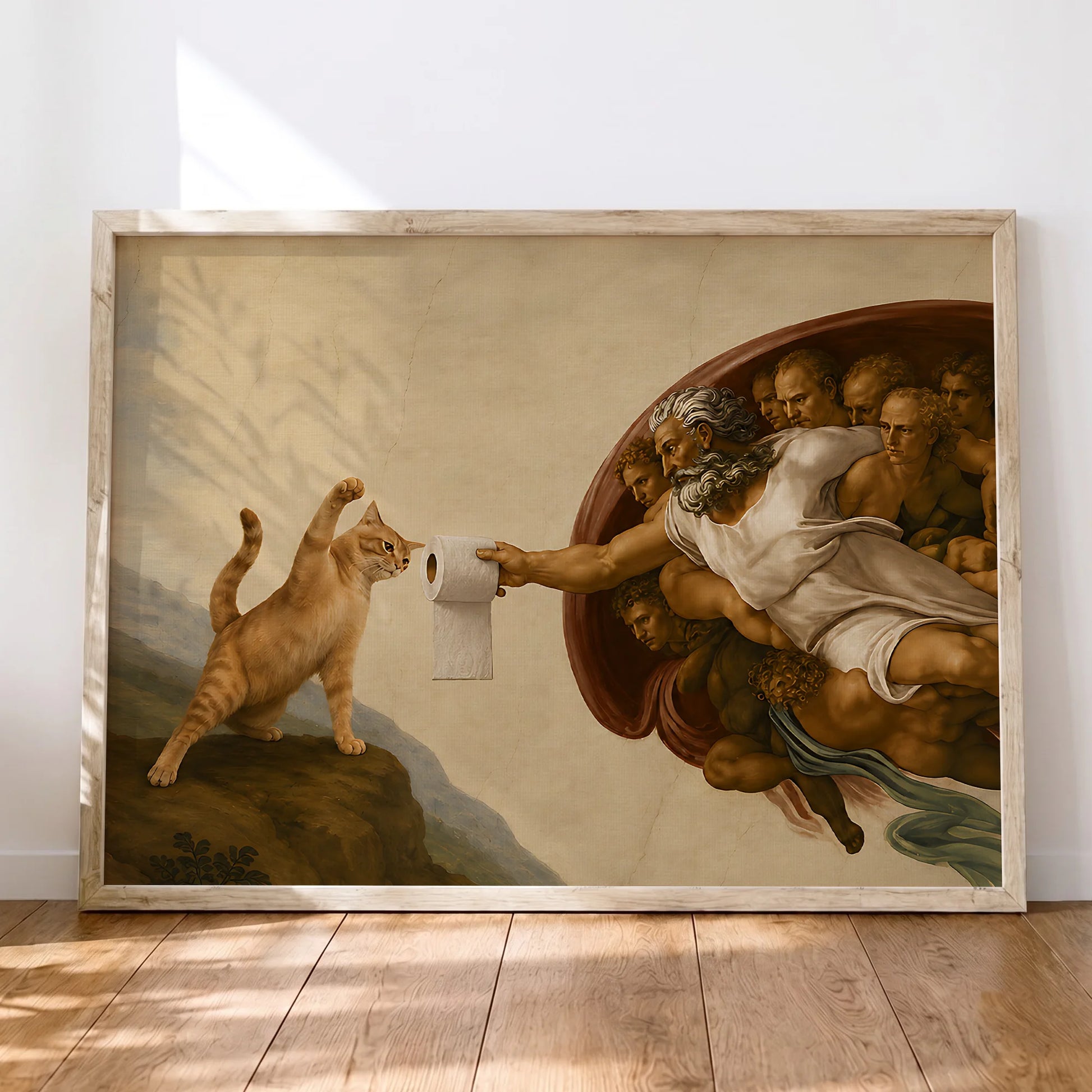 The Creation of Adam Cat Toilet Paper - Funny Canvas Wall Art - 12
