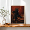 Vintage Black Cat Smoking - Funny Canvas Wall Art - Natural Frame 7