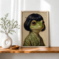 Whimsical Bob Hair Frog Portrait Vintage - Funny Canvas Wall Art - Natural Frame 7