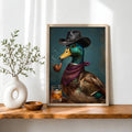 Cowboy Duck Smoking Whiskey Vintage Western - Funny Canvas Wall Art - Natural Frame 7