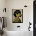 Whimsical Bob Hair Frog Portrait Vintage - Funny Canvas Wall Art - Black Frame 2