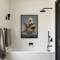 Funny White Cat Riding Shark - Funny Canvas Wall Art - Black Frame 2