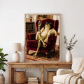 Vintage Whimsical Bob Hair Frog Drinking Champagne  - Funny Canvas Wall Art - Natural Frame 8