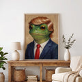 Funny Trump Frog Portrait Oil Painting Art Print Vintage - Funny Canvas Wall Art - Natural Frame 8